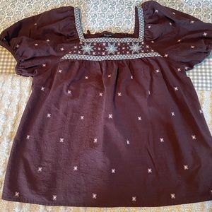 Embroidered Brown Women's Top